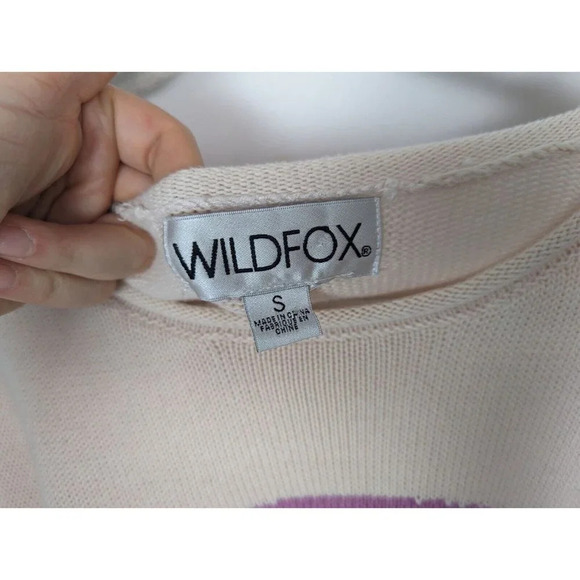 WILDFOX sz. S Sky High Bloomy Rainbow Sweater Distressed Pullover Oversized Top - Picture 11 of 13